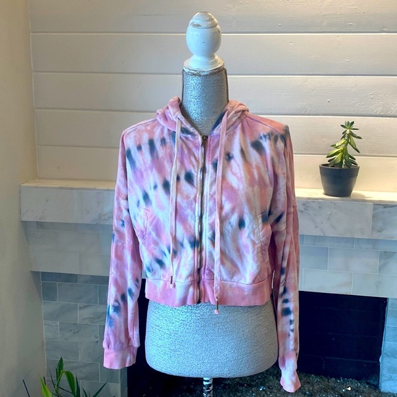 Young Fabulous & Broke Cropped Pink Tie Dye Hooded Sweatshirt - Picture 2 of 13